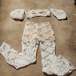 SHEIN White Lace Jumpsuit Romantic Floral Design